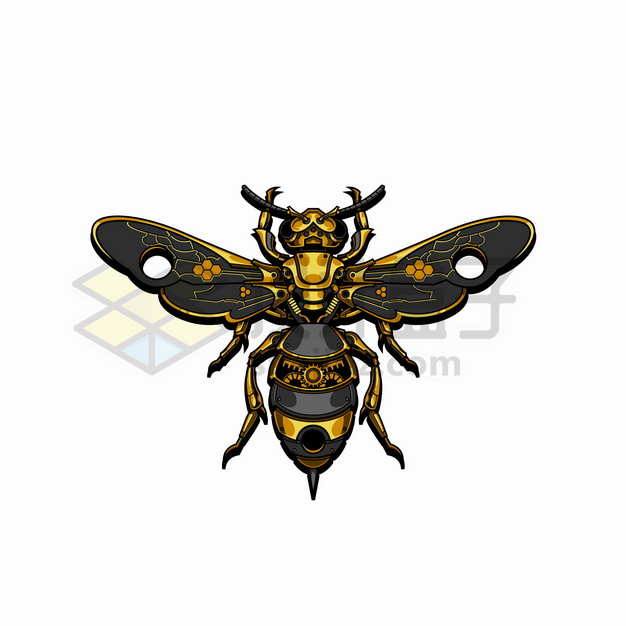 黑色黄色机械蜜蜂马蜂大黄蜂蒸汽朋克风格png图片素材 生物自然-第1张