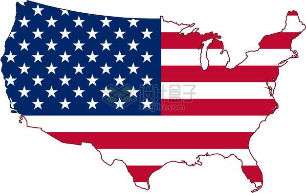 印有国旗图案的美国地图png图片素材