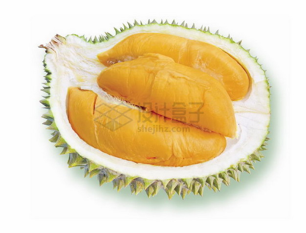 切开一半的泰国甲仑榴莲露出黄色果肉png图片素材 生活素材-第1张