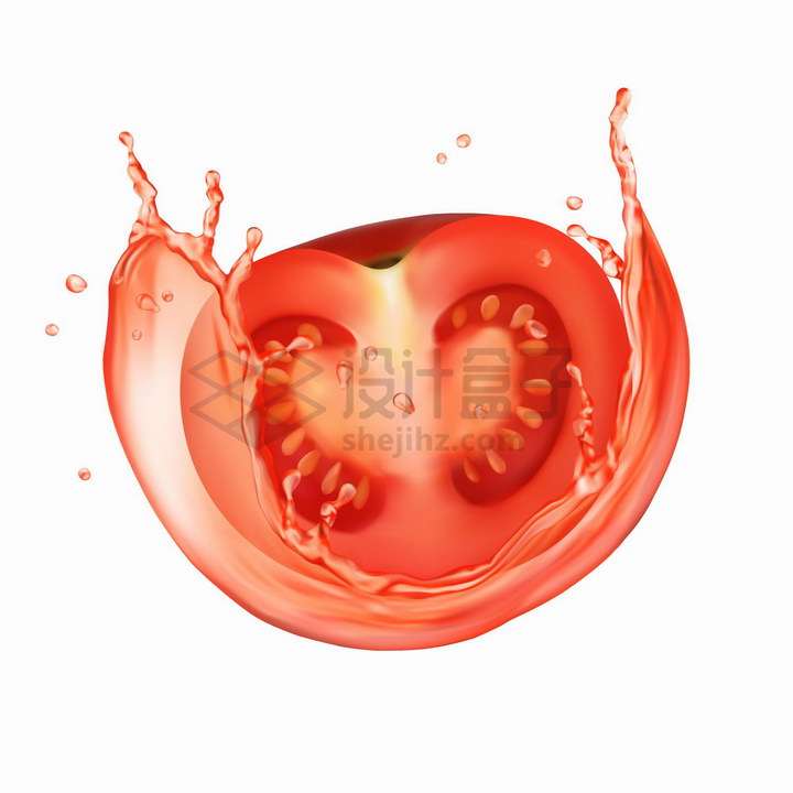 红色的番茄汁包裹着切块的西红柿美味水果png图片免抠矢量素材