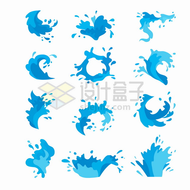 16款蓝色的液体飞溅的水滴效果png图片素材 效果元素-第1张
