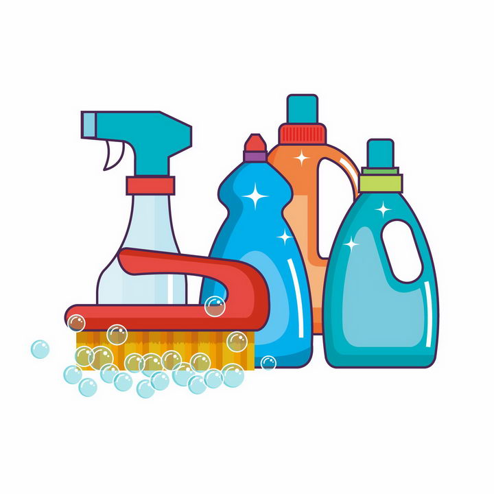 各种洗涤剂刷子等卫生用品png图片免抠矢量素材 生活素材