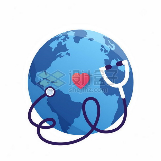 地球上的听诊器和红心4月7日世界卫生日png图片免抠矢量素材 设计盒子