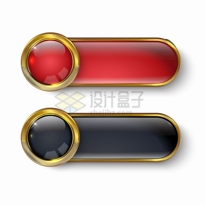 金色边框红色黑色玻璃水晶按钮png图片素材 按钮元素-第1张