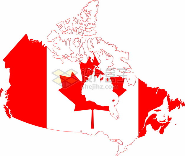 印有国旗图案的加拿大地图png图片素材 科学地理-第1张