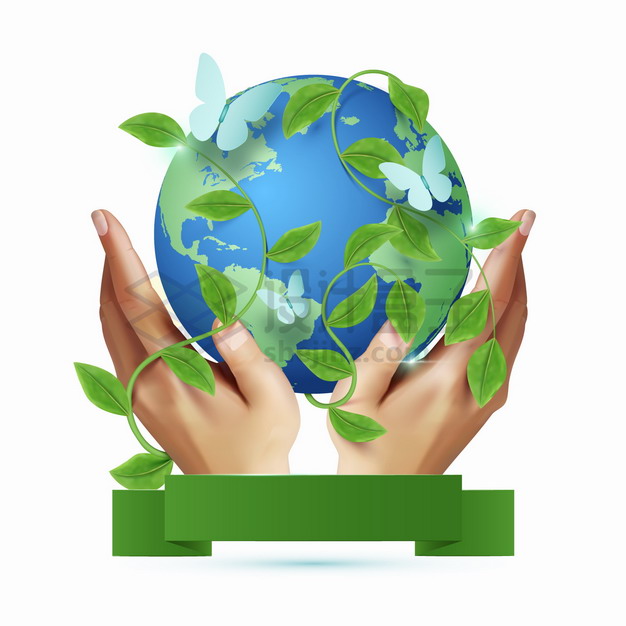 两只手抱着长满藤蔓的地球模型世界环境日世界环保日png图片素材 生物自然-第1张