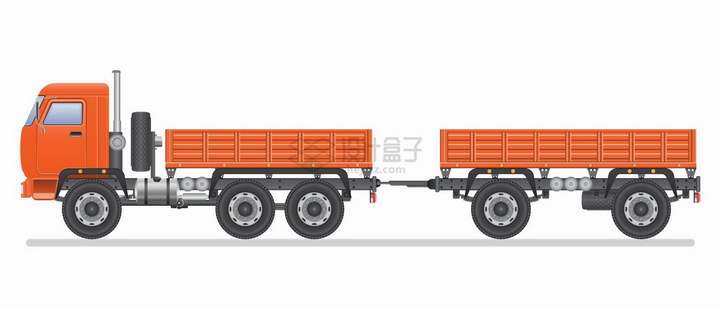 橙色的卡车拖着一个车厢png图片免抠矢量素材