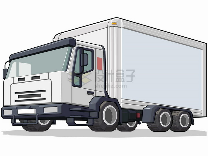 银白色的卡通厢式货车卡车png图片免抠矢量素材