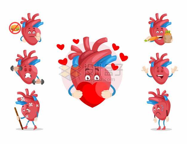 7款卡通人体心脏表情包png图片矢量图素材