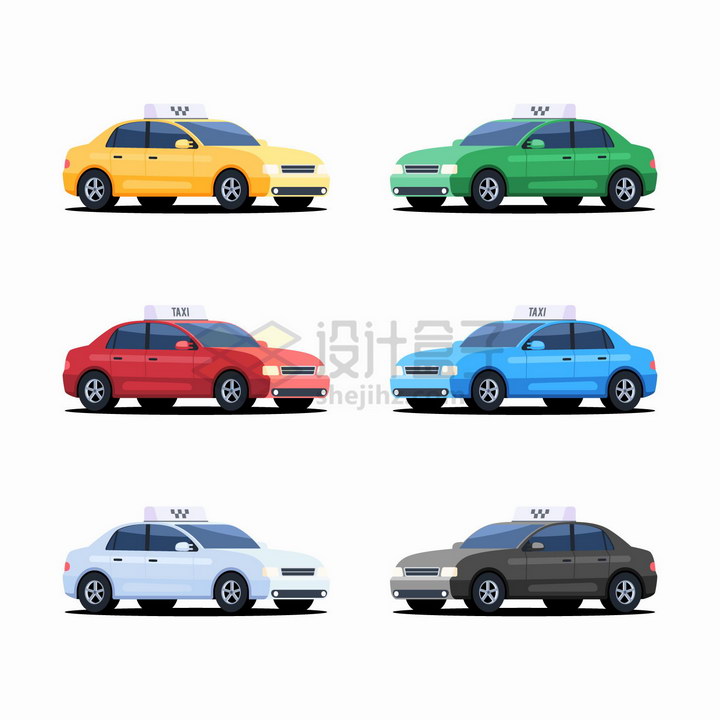 6款不同颜色的出租车png图片免抠eps矢量素材 交通运输-第1张