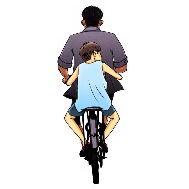 爸爸骑自行车带着儿子父亲节背影插画439390png图片素材