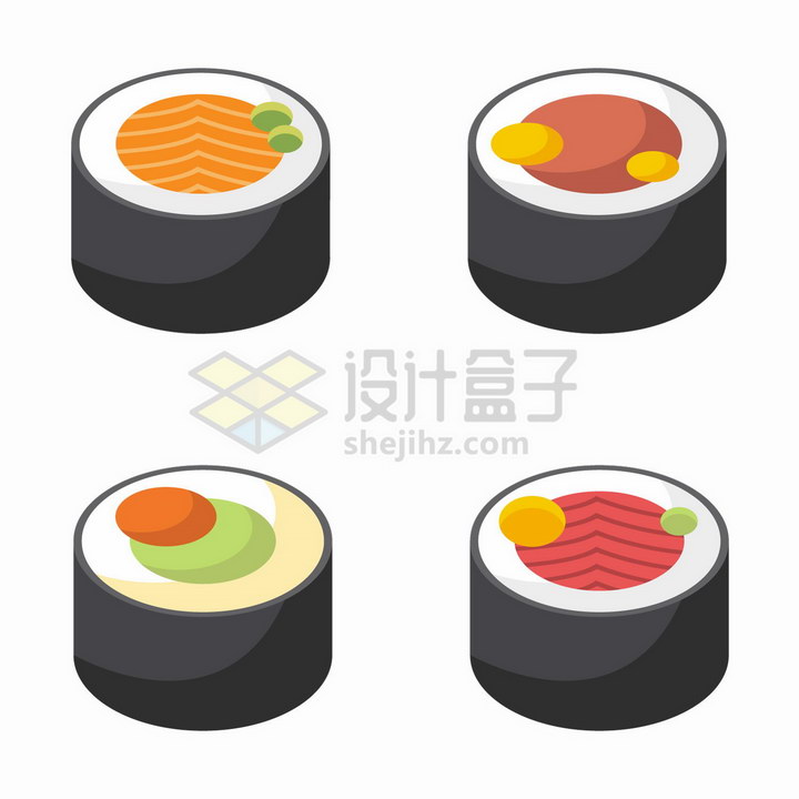 4款扁平化风格的日本寿司png图片免抠矢量素材 生活素材-第1张