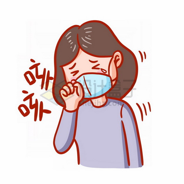 戴口罩咳嗽的卡通女孩6992321png免抠图片素材 健康医疗-第1张