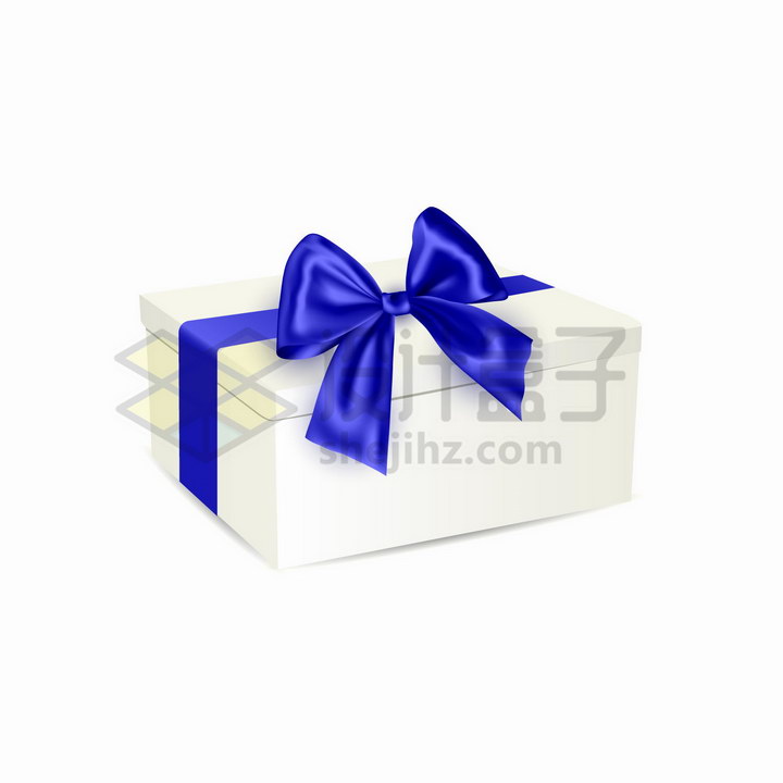 深蓝色丝带蝴蝶结的空白包装盒礼物盒png图片免抠矢量素材 生活素材-第1张