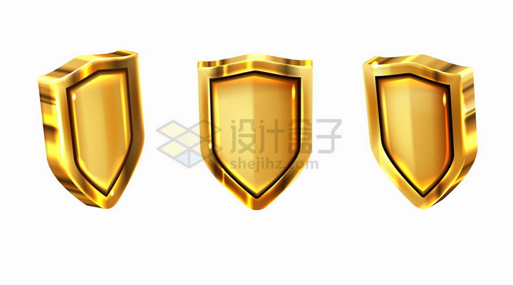 不同角度的金属金色光泽盾牌防护盾png图片免抠矢量素材 设计盒子