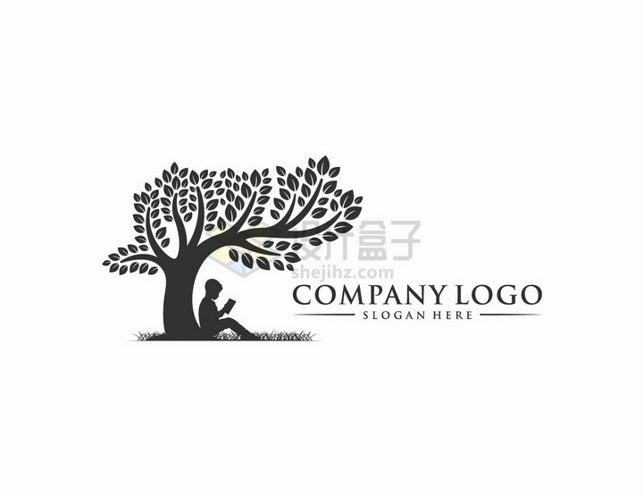 大树剪影下读书的小男孩儿童用品公司logo设计png图片免抠矢量素材 标志LOGO-第1张