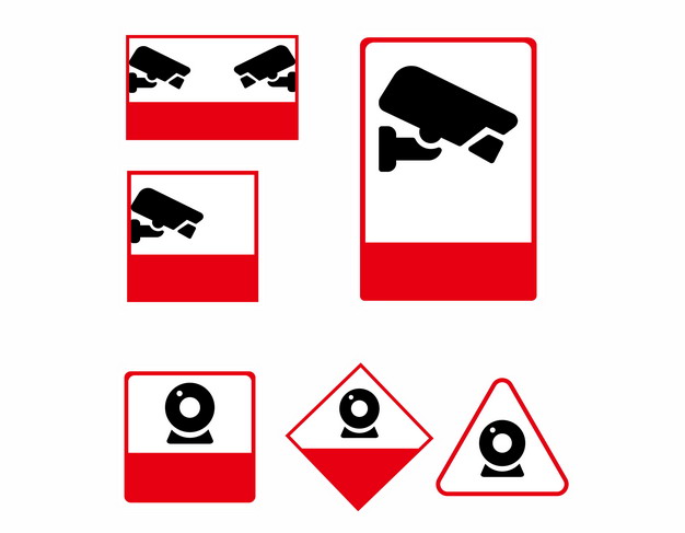 6款红色摄像头监控区域标识牌标志442510AI矢量图片素材 标志LOGO-第1张