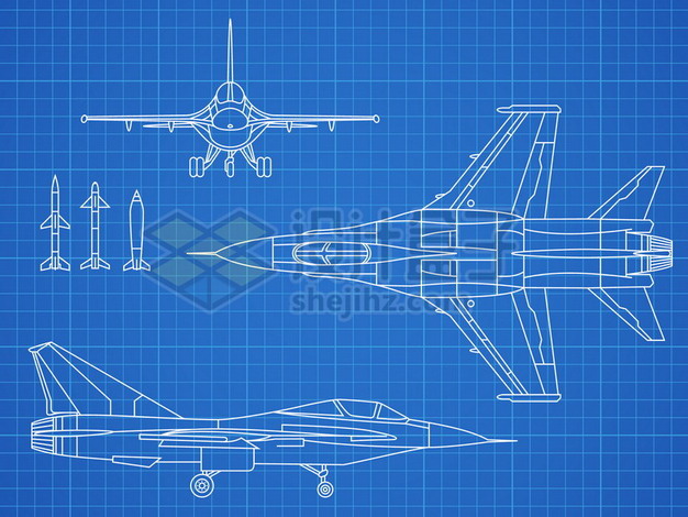白色线条飞机战斗机设计图纸蓝图675781 png图片素材 军事科幻-第1张