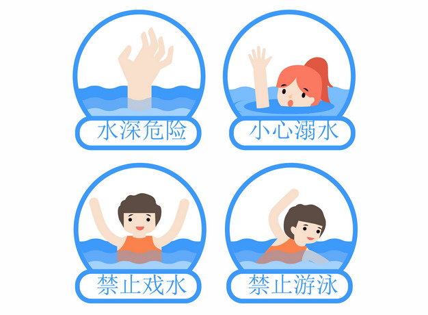 防溺水警示牌卡通图片