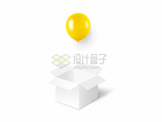 打开的白色盒子中飞出来的黄色气球png图片矢量图素材