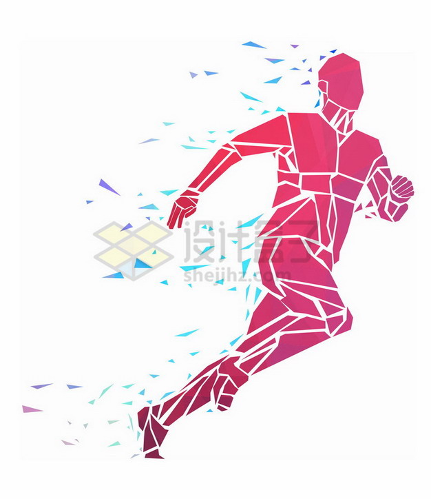 红色碎片组成快速跑步的男人抽象体育插画png免抠图片素材 人物素材-第1张