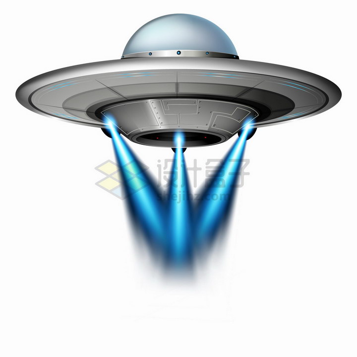 银灰色的飞碟ufo发出蓝色光芒png图片免抠矢量素材 设计盒子