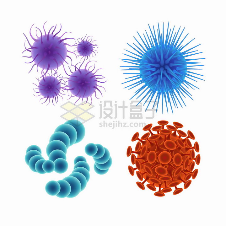 4种不同形状的3D细菌病毒png图片免抠矢量素材 健康医疗-第1张