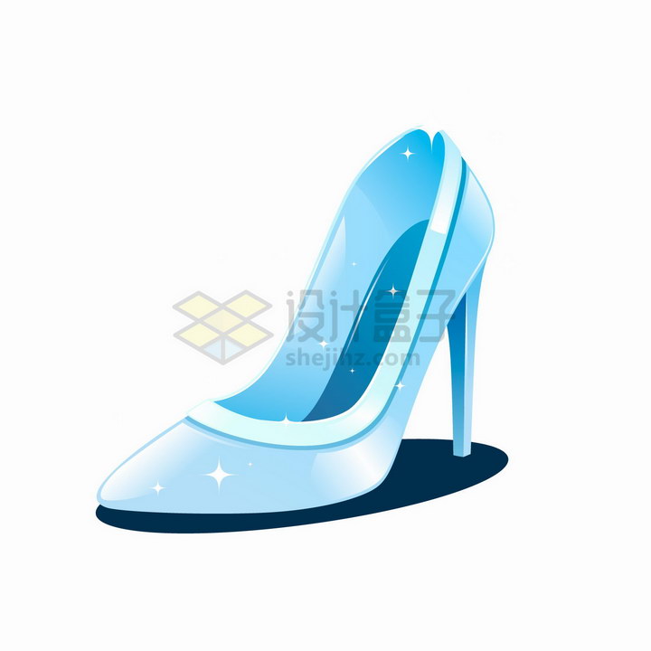 蓝色闪光卡通水晶鞋png图片免抠矢量素材
