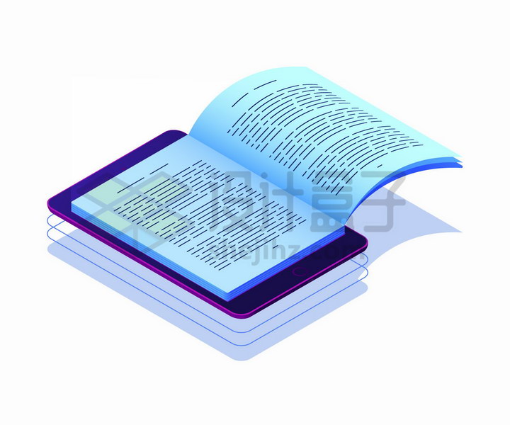 平板电脑上打开的书本象征了手机阅读png图片免抠矢量素材 IT科技-第1张