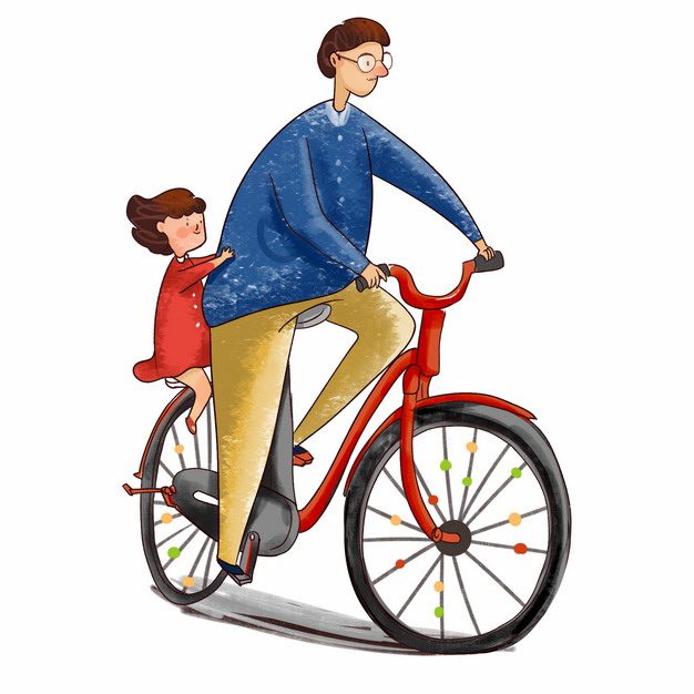 爸爸骑自行车带着女儿父亲节彩绘插画171809png图片素材 人物素材-第1张