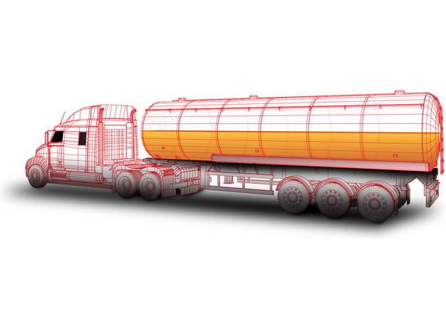红色线条槽罐车油罐车危险品运输卡车特种运输车蓝图604446png图片素材