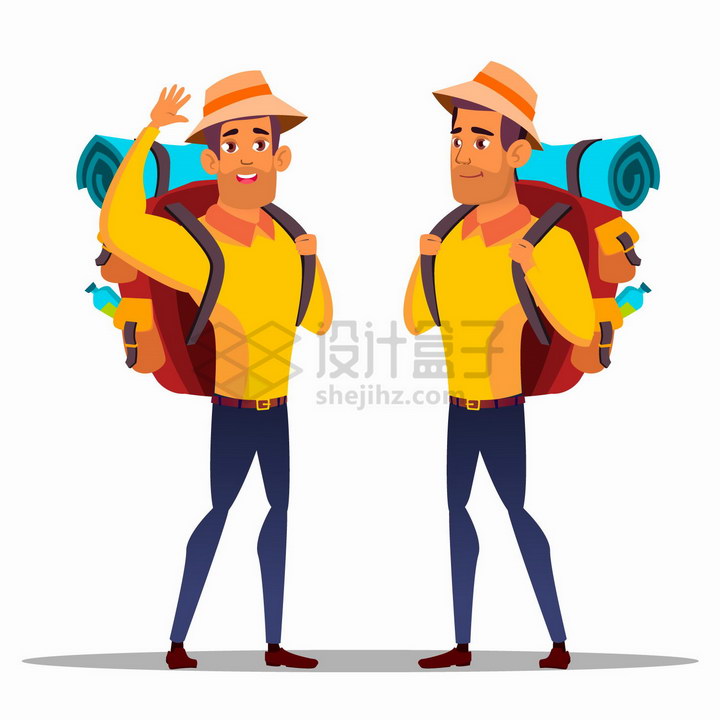 2款卡通男人背着行囊去旅行png图片免抠矢量素材 人物素材-第1张