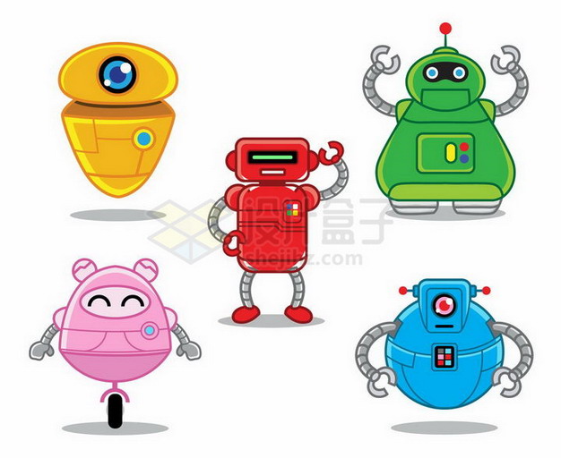 5款可爱的卡通小机器人png图片免抠矢量素材 IT科技-第1张