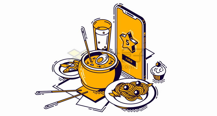 2.5D风格手机外卖订餐五星好评png图片免抠矢量素材 生活素材-第1张