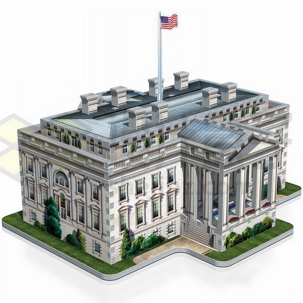 3D立体风格美国白宫建筑后门png图片素材 建筑装修-第1张
