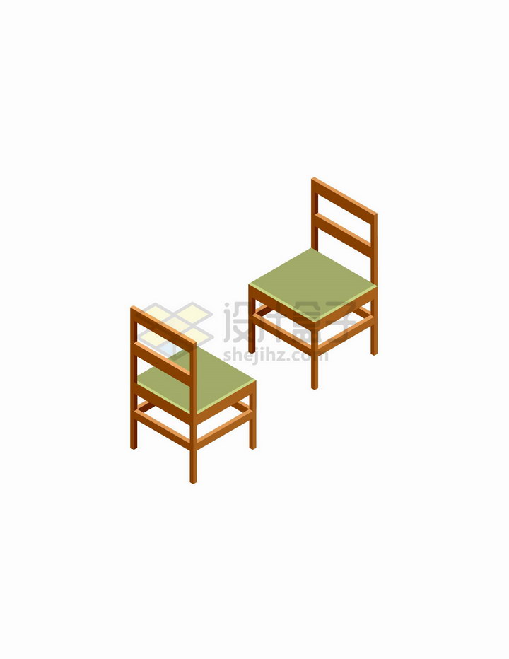 2.5D风格绿色椅子的正反面家具png图片免抠矢量素材 建筑装修-第1张