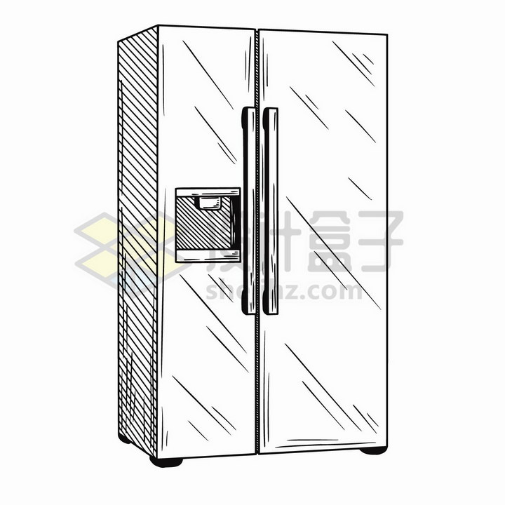 手绘素描风格双门对开电冰箱家用电器png图片免抠矢量素材 生活素材-第1张