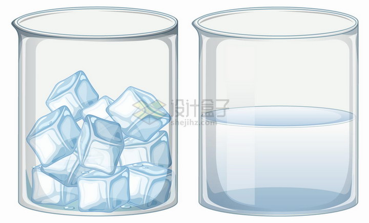 装满冰块和液态水的玻璃烧杯png图片免抠eps矢量素材