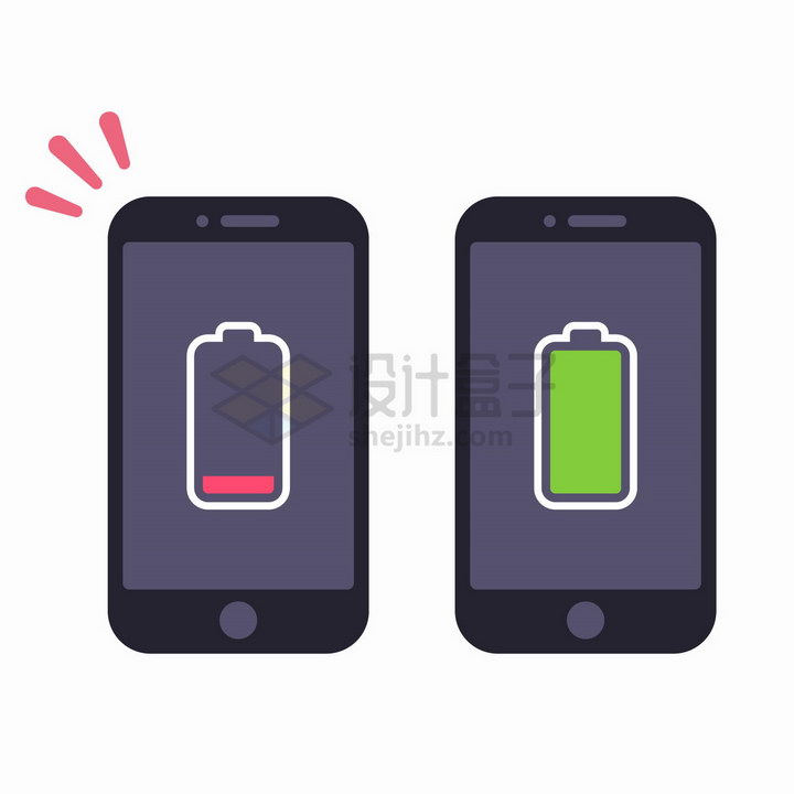 卡通手机上电池充满电和没电的显示png图片免抠矢量素材 IT科技-第1张