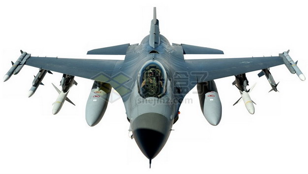 满挂载的F16战斗机前视图png免抠图片素材 军事科幻-第1张