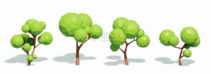 4款多边形3D立体树木大树png图片免抠eps矢量素材 生物自然-第1张