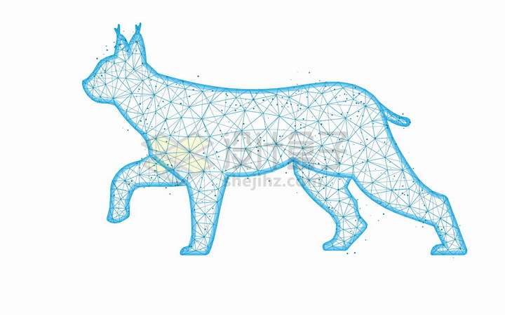蓝色点线组成的猞猁猫科动物图案png图片免抠矢量素材