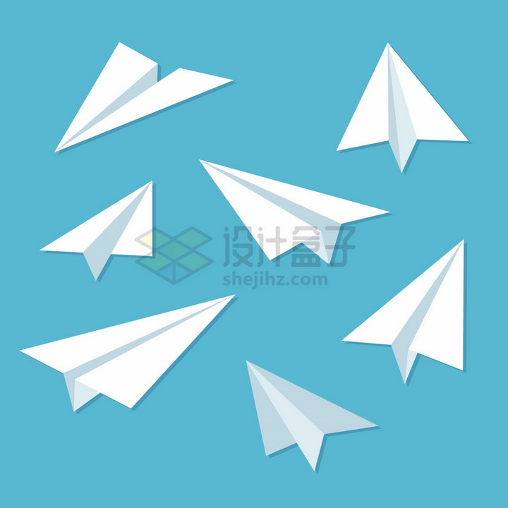 7种不同方向的白色折纸飞机png图片免抠矢量素材 休闲娱乐-第1张