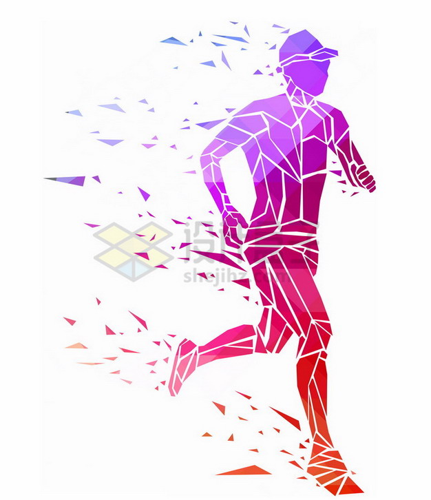 红色碎片组成奔跑的男人抽象体育插画png免抠图片素材 人物素材-第1张