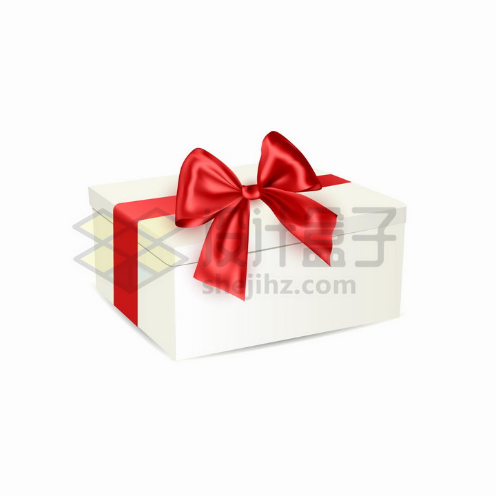 红色丝带蝴蝶结的空白包装盒礼物盒png图片免抠矢量素材 生活素材-第1张