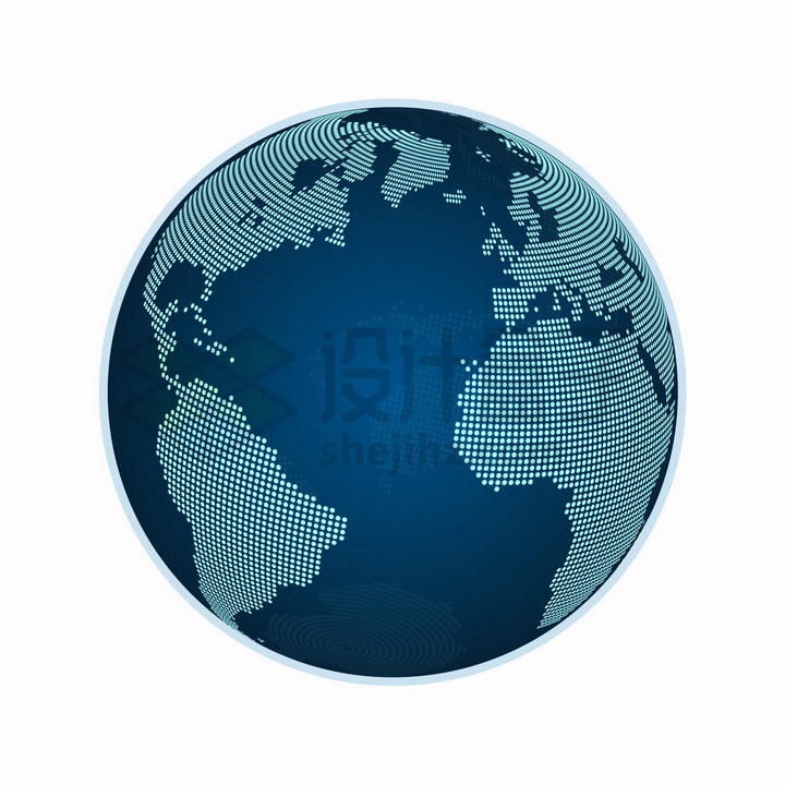 科技风格蓝色圆点组成的地球模型可以看到大西洋png图片免抠矢量素材 科学地理-第1张