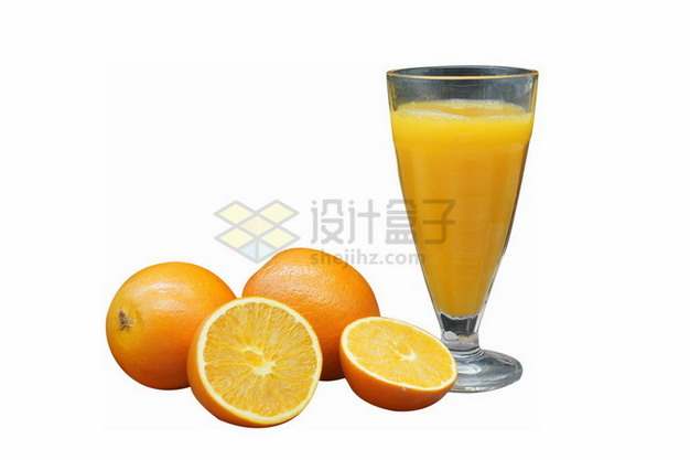 切开的橙子和一杯橙汁果汁png免抠图片素材