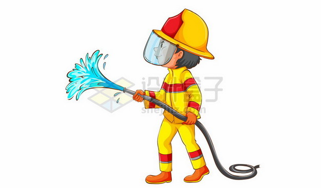 卡通消防员拿着水管灭火455394 png图片素材 人物素材-第1张