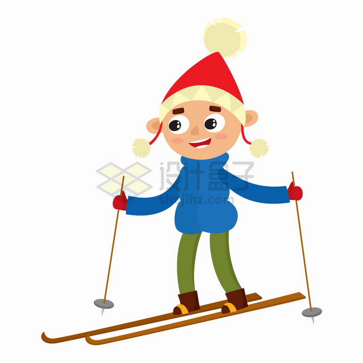 正在玩滑雪的卡通小男孩png图片免抠矢量素材 人物素材-第1张