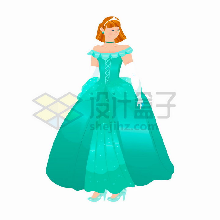 卡通童话绿色裙子的美丽公主png图片免抠矢量素材 人物素材-第1张